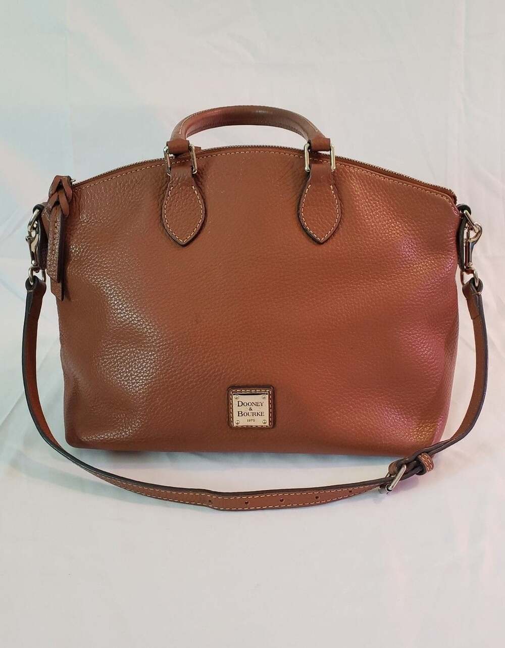 Dooney & Bourke Pebble Leather Zip Satchel Brown